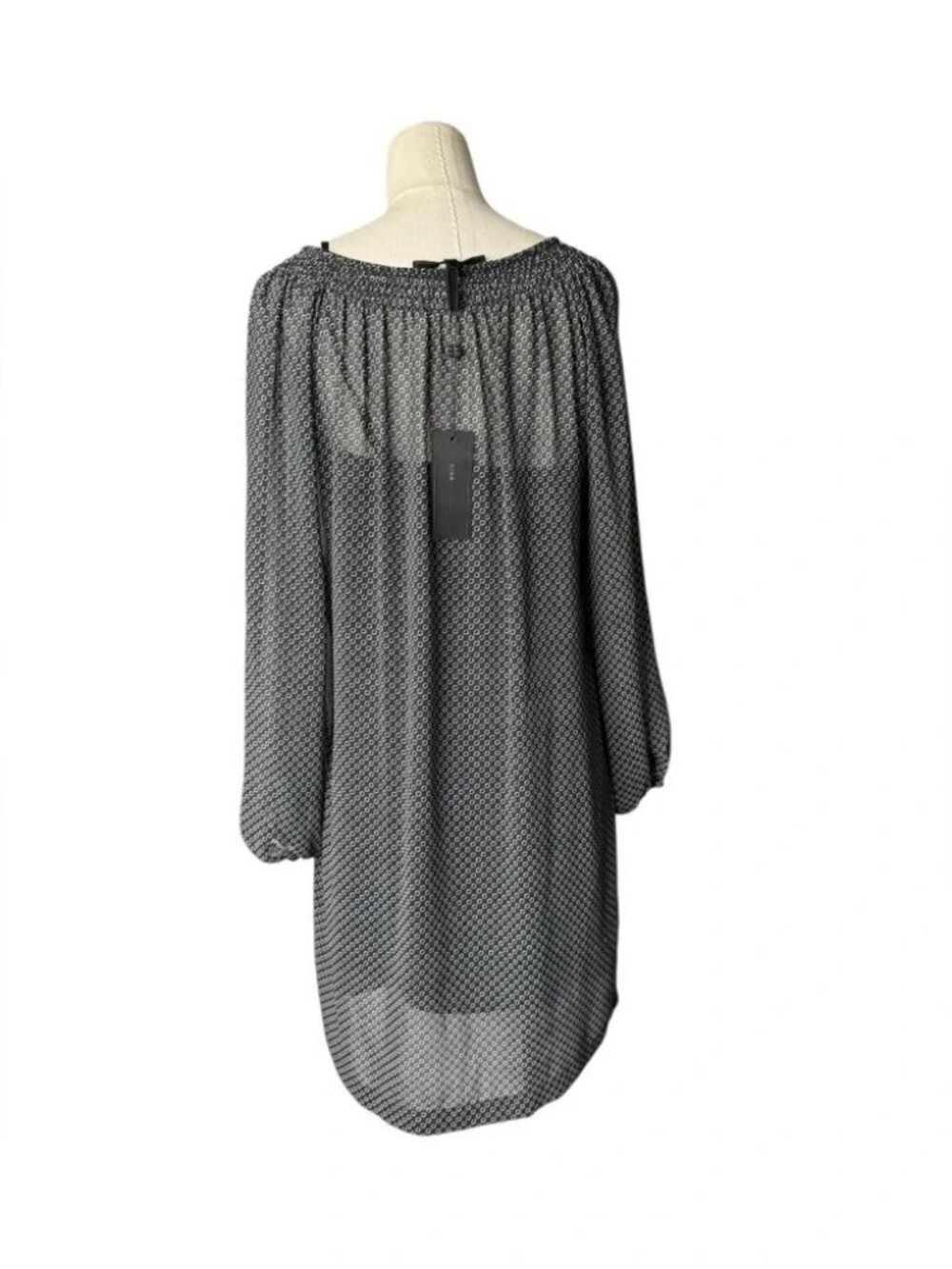 NWT BCBGMaxAzria Black and white printed shift dress Tassel tie neckline - Picture 6 of 8